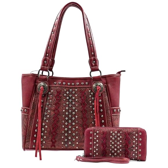 Montana West American Bling Western Concealed Carry Tote Bag – Red - Picture 1 of 13